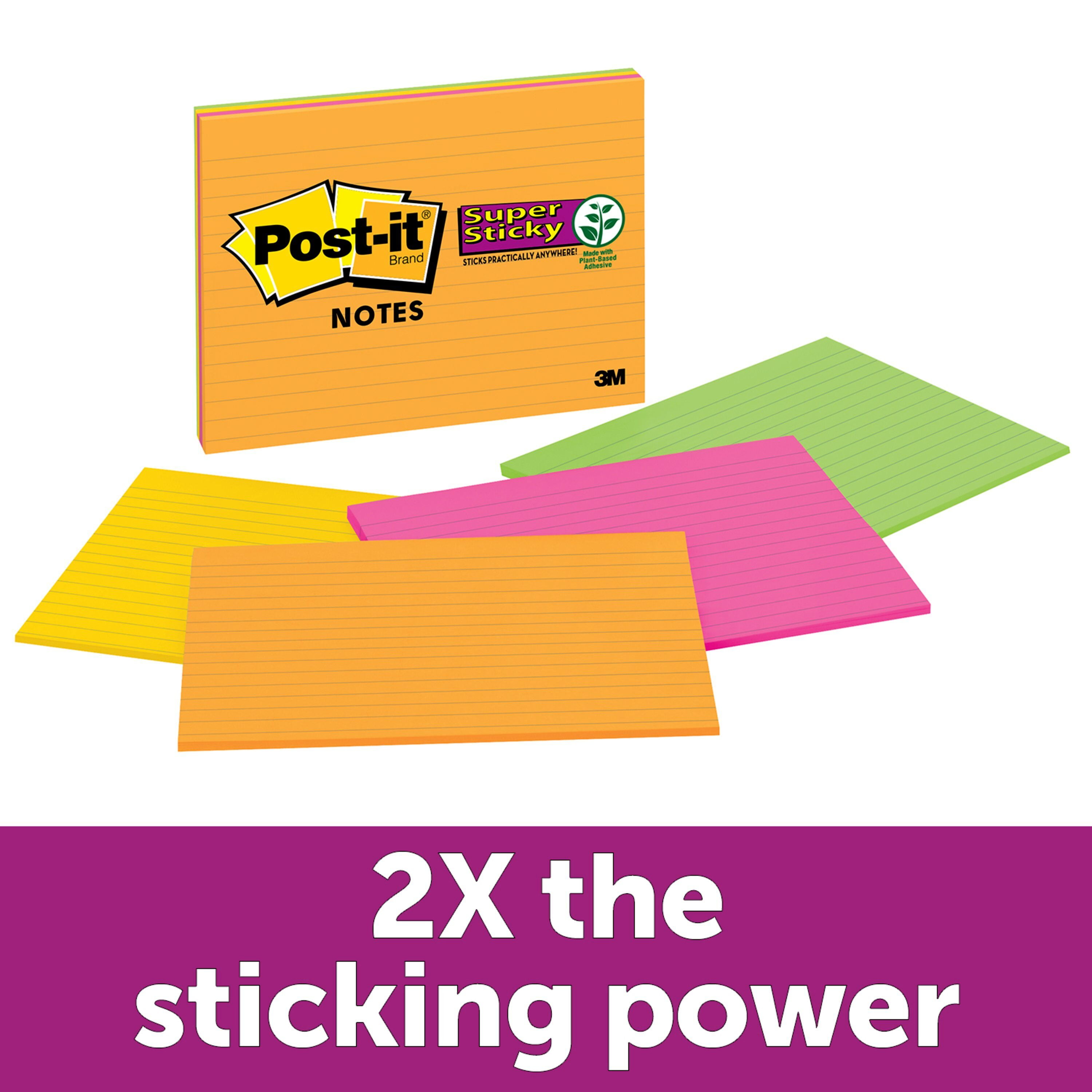 Post-it® Super Sticky Notes, 6 in. x 8 in., Assorted Brights, Lined, 1  Pad/Pack, 45 Sheets/Pad