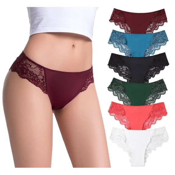 Flonica Cheeky Lace Hipster Panties for Women, Stretchy Women's Underwear Tanga, Pack of 6