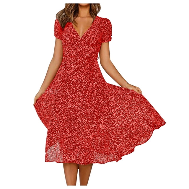 B91xZ Robes pour Femmes 2024 Élégantes Formelles Lanterne Sans Manches Patchwork Robes Maxi Fluides, Rouge TG