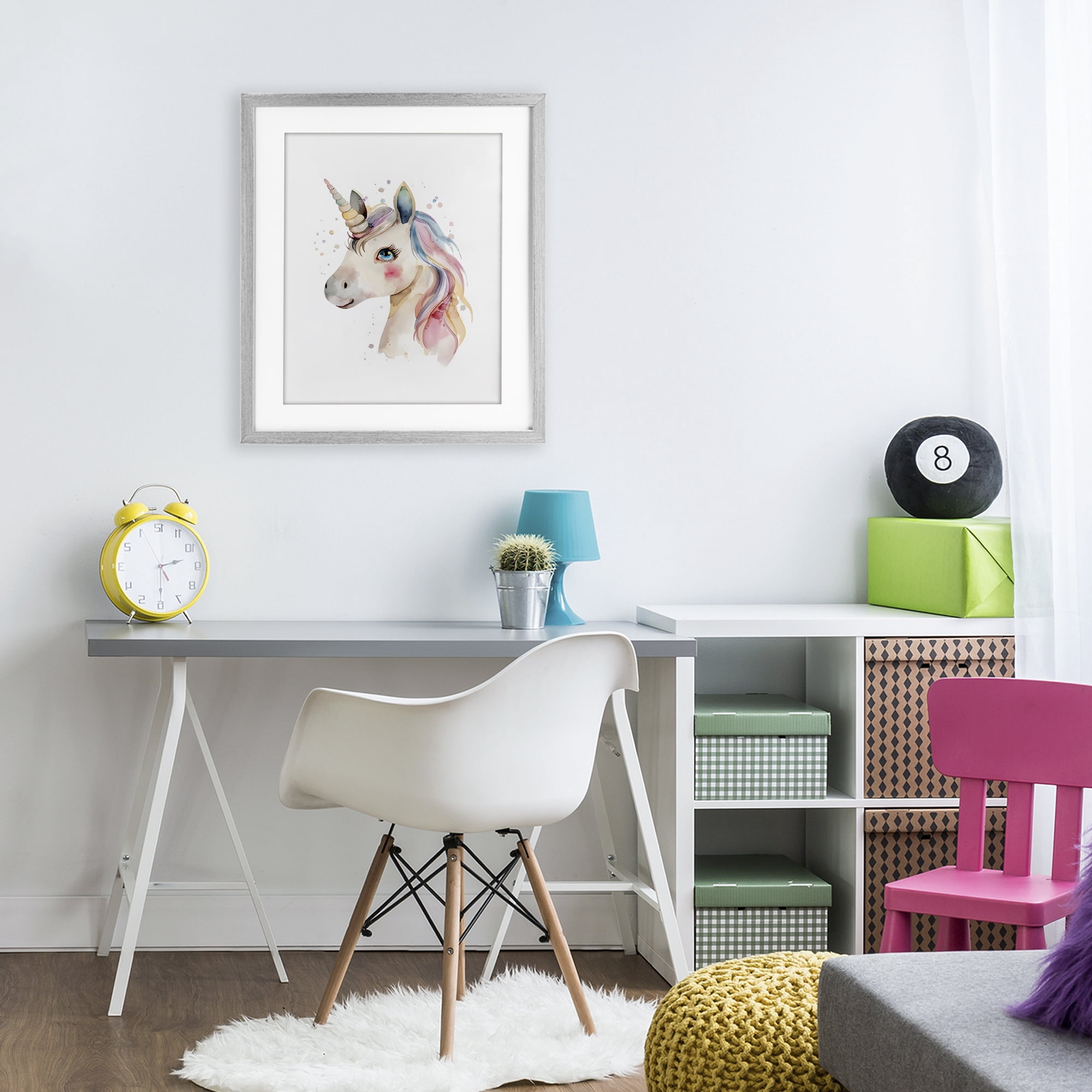 Stupell Industries Dreamy Pastel Unicorn Gray Framed Print Under Glass, design by LSR Design Studio