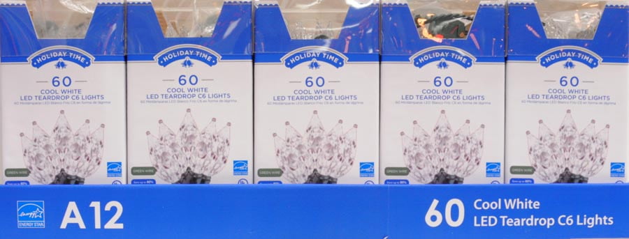 Holiday Time 60 Count LED Teardrop C6 Light Set Cool White by Holiday Time