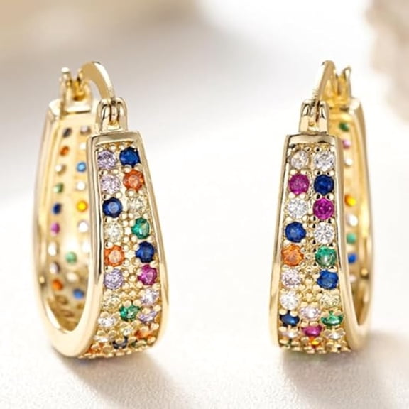 DESIGNICE Trendy Colorful Zirconia Hoop Earrings for Women Party Holidays Daily Exquisite Jewelry