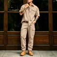 thumbnail image 2 of Men's 2 Piece Cargo Set Short Sleeve Button Down Shirt with Pockets and Casual Trousers Workwear Outfit, 2 of 8