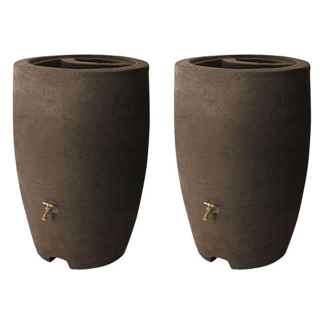 Algreen Athena 50 Gallon Plastic Rain Water Collection Drum Barrel (2 Pack)