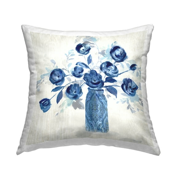 Stupell Industries Blue Roses Ornate Jar Decorative Printed Throw Pillow Design by Sally Swatland.