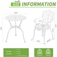 thumbnail image 6 of Outdoor Bistro Set 3 Piece, Bistro Table and Chair Set of 2, Cast Aluminum Patio Dinning Set with Umbrella Hole for Balcony, Garden, Porch, 6 of 14