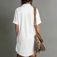 thumbnail image 5 of Miqool Women's Cotton Lapel Shirt Dress Casual Short Sleeve Button Front Utility Mini Dress with Pockets Loose Fit Summer Dress, 5 of 8
