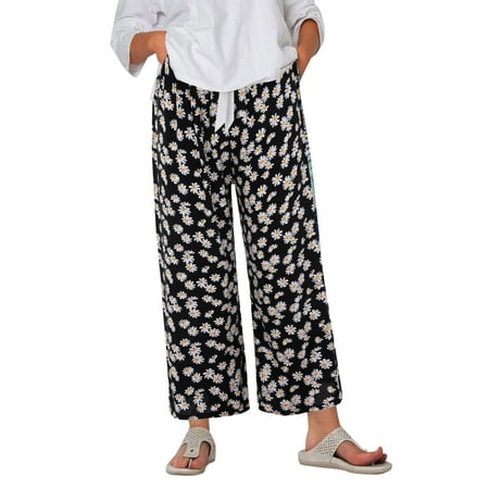 

ZMHEGW Pants For Women High Waist Pajama Comfy Printed Wide Leg Bow Elastic Waist Long Pj Bottoms Trousers