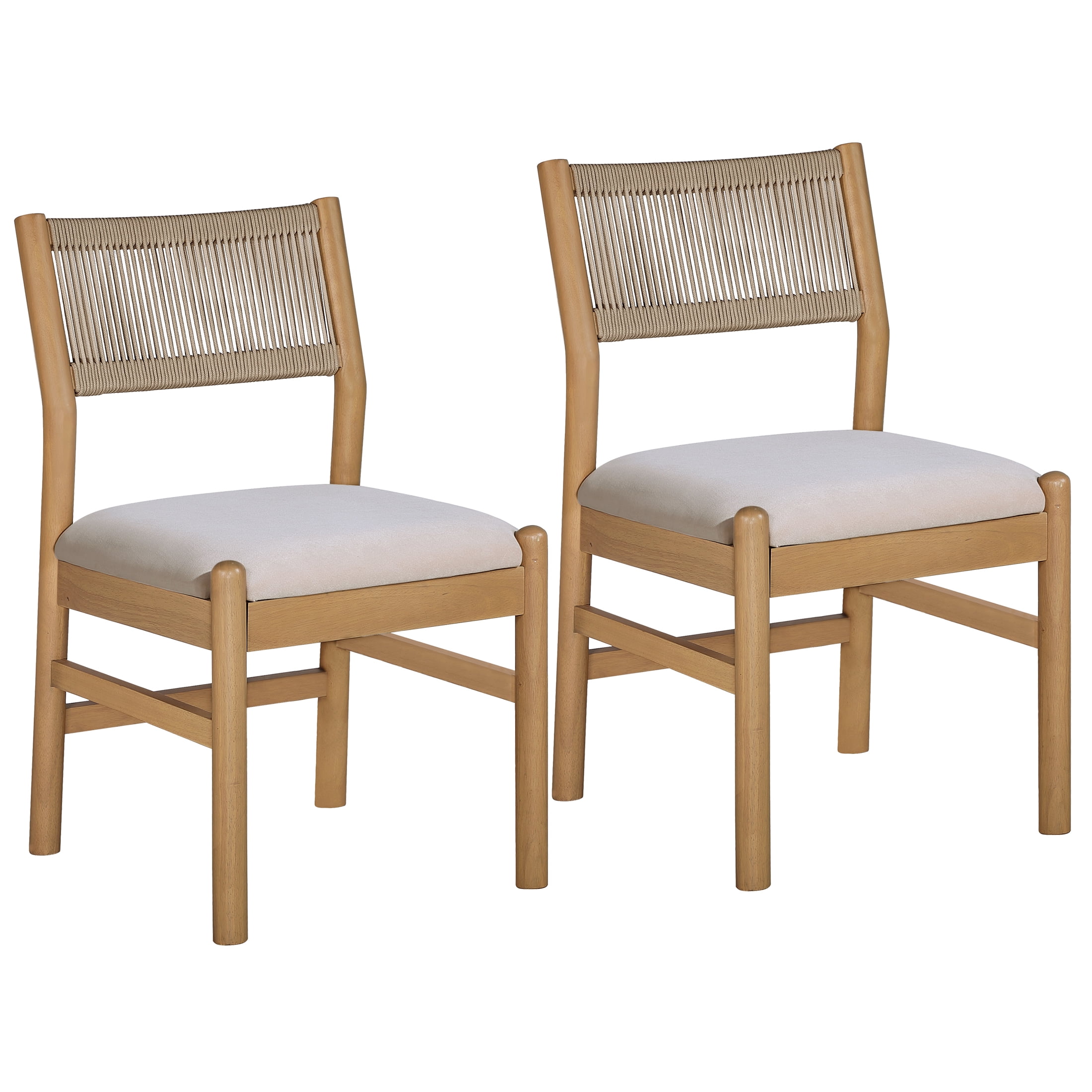 Better Homes & Gardens Lillian Fluted Dining Chairs 2 Pack, Beige Velvet, Rope Back