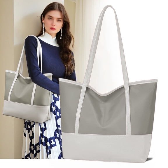 Women Tote Shoulder Handbag Water resistant Purse with Top Handle and Zipper Shopper Shoulder Bag for Daily Use (Gray)