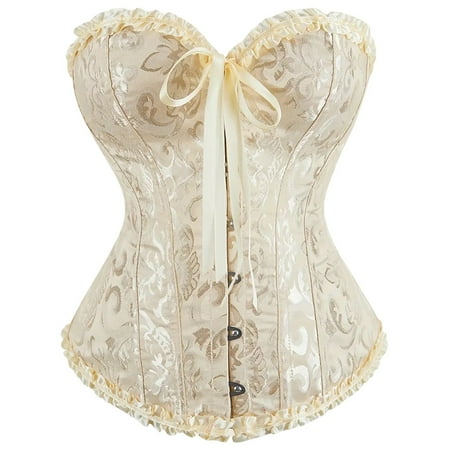 Fadeal Renaissance Corset Women Lace off Shoulder Corset Bustier Boned Overbust Corset Bodyshaper Top Corset Tops for Women Beige 2XL