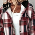 thumbnail image 6 of Women's Plaid Hooded Fleece Shacket Long Sleeve Button Front Coat with Pockets, 6 of 6