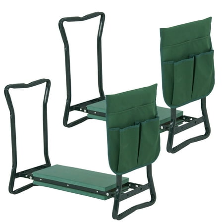 Zeny 2x Garden Seat Bench Kneeling Pad Tool Pouch Gardening Kneeler Folding Chair