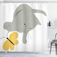 thumbnail image 1 of Ambesonne Animal Shower Curtain, Cat Yellow Moth, 69"Wx75"L, Black Marigold and Grey, 1 of 3