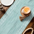 thumbnail image 4 of Turquoise Textured Table Runner 70 Inches Long,Farmhouse Country Woven Striped Cotton Linen Table Runners Dresser Scarves,Fabric Tabletop Scarf Furniture Cover for Home Dinner Party 13"x70", 4 of 9