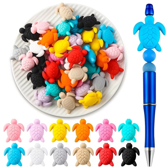 36pcs Silicone Beads In Random Colors, Shaped Like Turtles, with Straight Holes. They Can Be Used for DIY Jewelry Making, Bracelets, Necklaces, Keychains, Pendants, And As Decorative Accessories