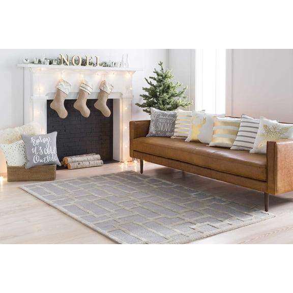 Hauteloom Wadesboro Modern Moroccan Trellis 2' x 3' Area Rug - Abstract Geometric Pattern - Hand Tufted - Wool and Viscose Carpet - Light Grey, Beige