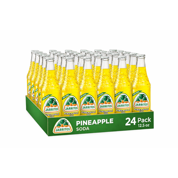 Jarritos Pineapple Soda Natural Flavor Soft Drink, 12.5 fl oz Glass Bottles, 24 Pack
