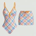 thumbnail image 2 of Womens One-Piece Swimsuit with Cover up Skirt Retro Plaid Bathing Suit Summer Beach Swimwear Sets (L, Orange), 2 of 7