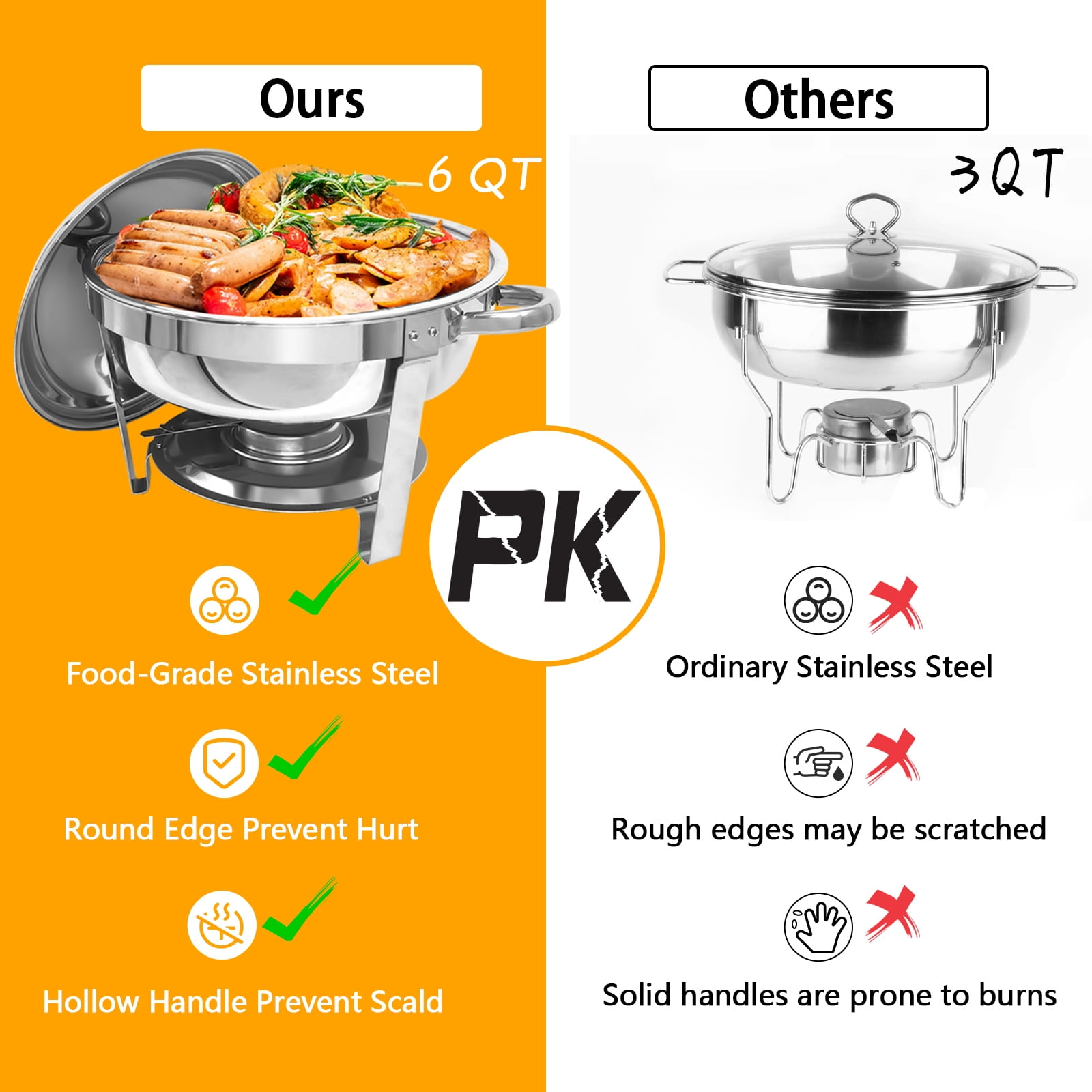 PRIJESSE 2 Packs 6 QT Chafing Dish Buffet Set, Stainless Steel Chafing Dishes with Lid for Parties Buffet Weddings Events