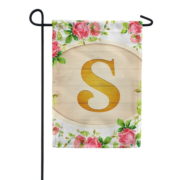 America Forever Spring Monogram Garden Flag Letter S 12.5 x 18 inches Double Sided Vertical Outdoor, Yard, Lawn, Beautiful Roses, Summer Floral Garden Flag
