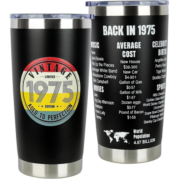 50th Birthday Gifts for Women Men - 1975 50th Birthday Decorations Gifts Ideas for Her Him - 50 Year Old Birthday Gift for Men Women Turning 50 Gift Ideas - 20oz Stainless Steel Tumbler