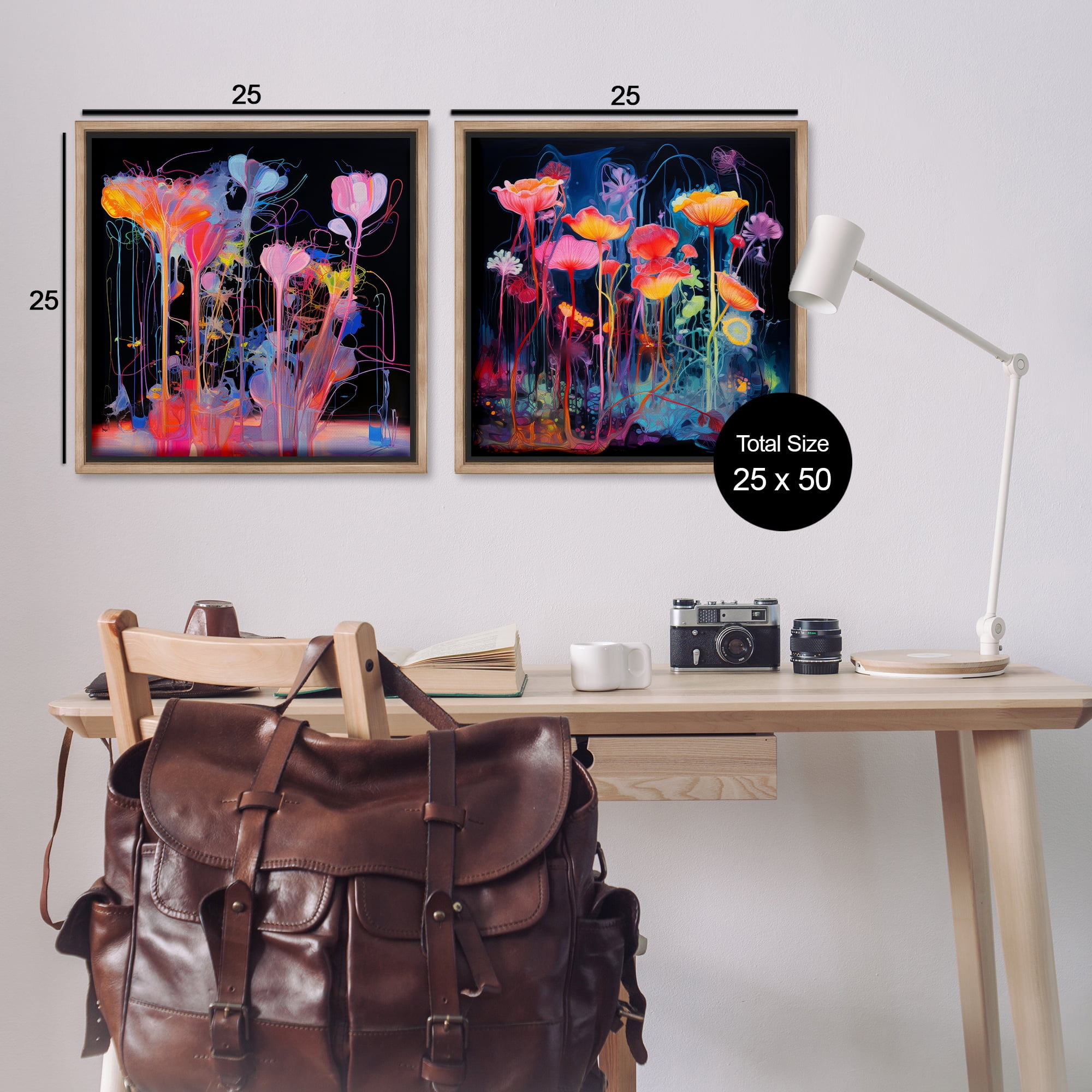Stupell Industries Contrasting Otherworldly Blossoms Abstract Painting Brown Floater Framed Canvas Art Print Wall Art, 25 x 25, Set of 2