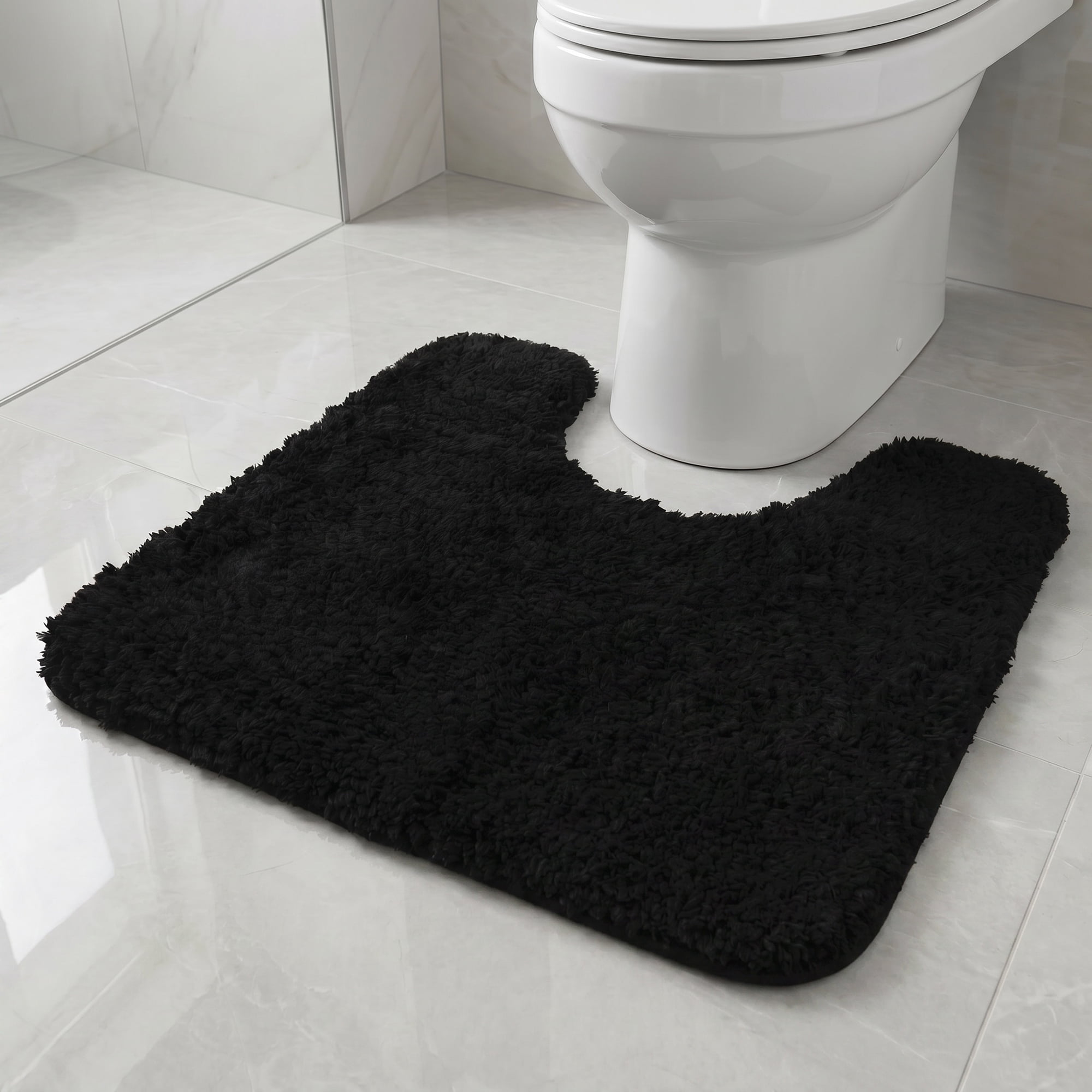 Unique Bargains U-Shaped Absorbent Non Slip Washable Plush Bath Mat Black 20" x 20"