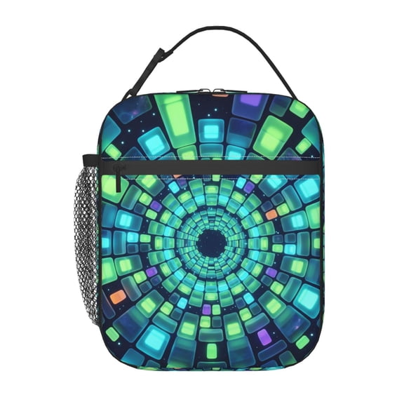 Colorful Puzzle Insulated Lunch Bag Reusable Lunch Box For Women Men Leakproof Thermal Meal Prep Tote With Clip-on Buckle Handle Side Mesh Pocket