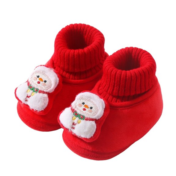 Miaouyo Baby Christmas Booties Knit Patchwork Winter Warm Soft Sole Shoes