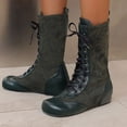 thumbnail image 4 of Fankiway Bottes Mi-Mollet à Lacets pour Femmes Semelle Plate Bout Rond Style Vintage Bottes d'Hiver Mode Vert, 4 of 6