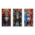 thumbnail image 2 of Designart "Festive Slavic Spiritual Portraits V" Boho Woman Framed Wall Art Set Of 3 - Red Woman Boho Frame Canvas Set For Living Room Decor, 2 of 6