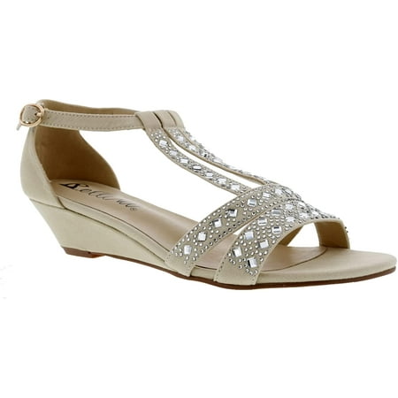 

Bellini Laaris Womens Comfort Wedge T-Strap Sandal 8.5 Wide Natural Microsuede
