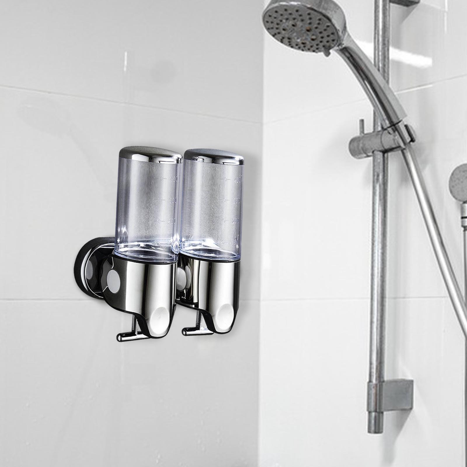 Lunxisen 2 Pcs Wall Mounted Shower Gel Dispenser Hands Free Soap Pump for Bathroom Kitchen Hotel Commercial Use Automatic Liquid Soap Dispenser