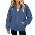 thumbnail image 2 of DIOAZUD Women's Zip up Sweatshirt Stand Collar No Hood Long Sleeve Fleece Cardigan with Pockets Solid Color Casual Fall Sweatshirts Jacket Navy S-XXL, 2 of 7