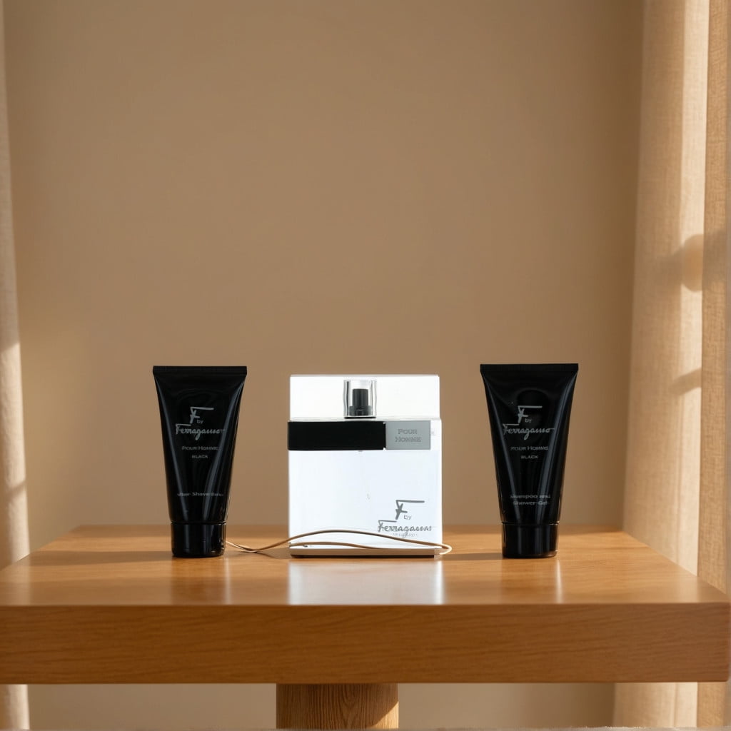 F Black by Salvatore Ferragamo 3pcs Gift Set EDT 3.4 oz + Shampoo