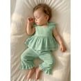 thumbnail image 3 of Loicainy Baby Toddler Girls 2 Piece Outfits 6 12 18 24 Months 2T 3T 4T 5T Plaid Sleeveless Round Neck Ruffled Tops and Pants Kids Clothes Set, 3 of 9