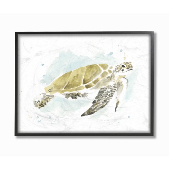 Stupell Industries Sea Turtle Ocean Beach Animal Watercolor Painting Framed Wall Art by June Erica Vess