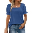 thumbnail image 2 of Dwralegc Womens Tops Square Neck Trendy Short Puff Sleeve Shirt Dressy Casual Cute Summer Loose Fit Blouses Blue XL, 2 of 6