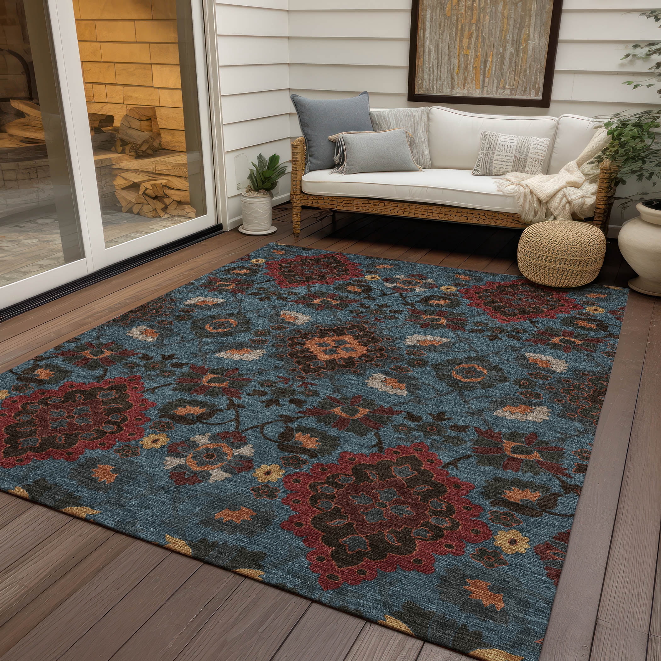 Addison Rugs Chantille Indoor/Outdoor Traditional Vintage Denim Washable Rectangle Rug, 3' x 5'