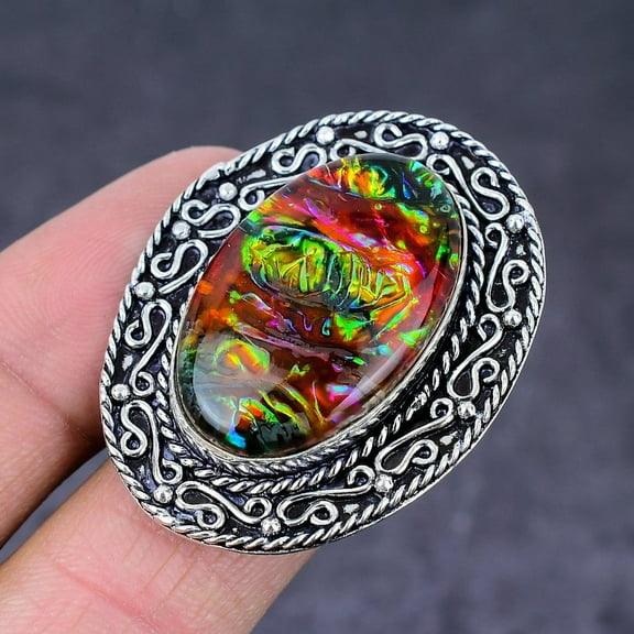 Ammolite Handmade 925 Sterling Silver Gift Jewelry Ring Size 7