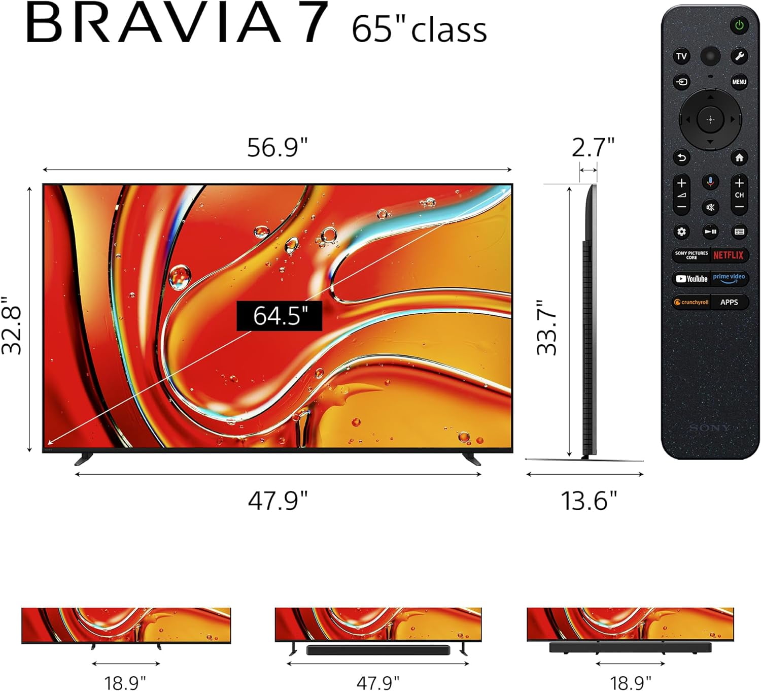 Sony K65XR70 65 Inch 4K Bravia LCD Mini LED Full Array HDR Google TV with 5 Year Amber Protection Plan (2024)
