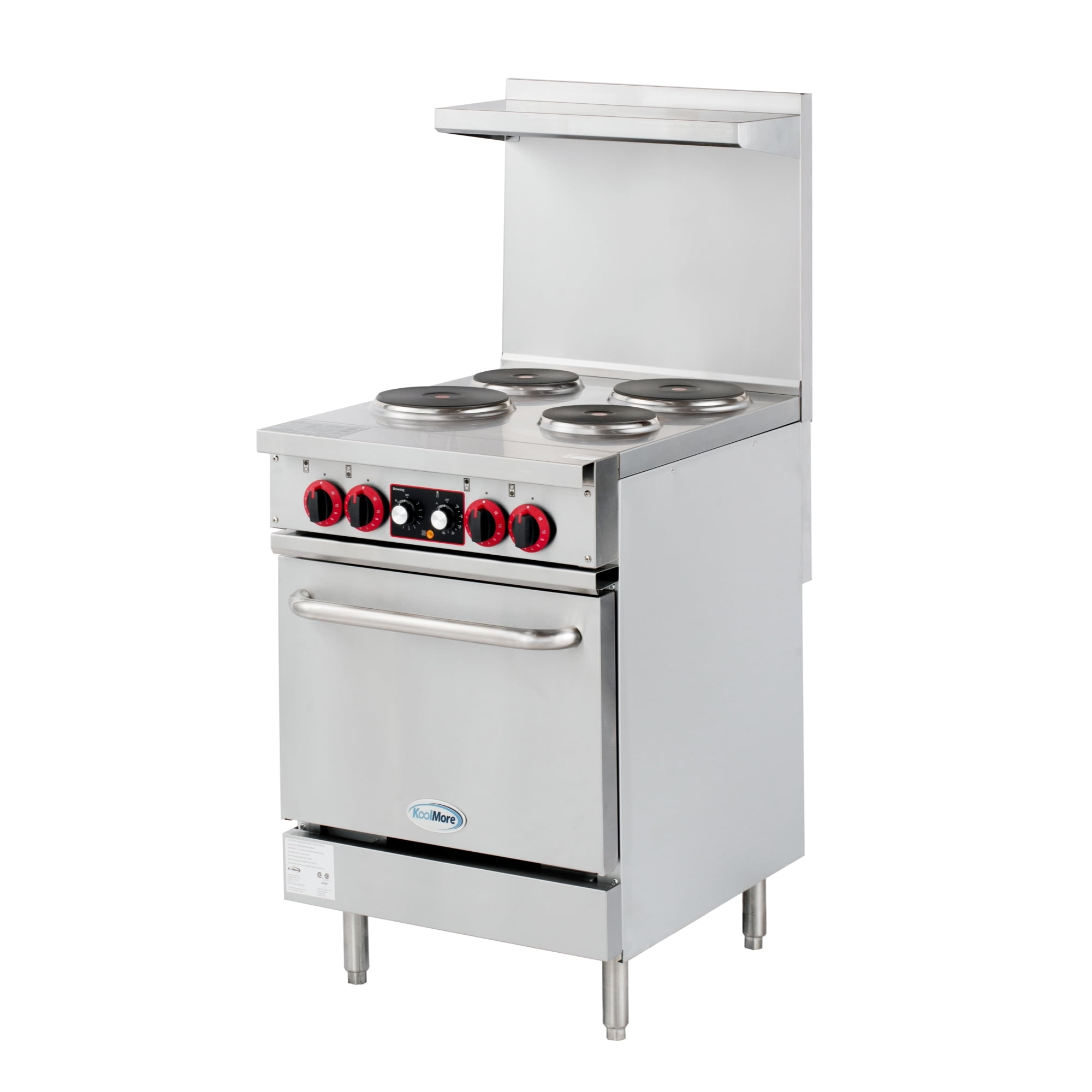 24 In. Commercial Electric Range with 4 Burners and 1 Standard Electric Oven in Stainless Steel - 208V 3 Phase