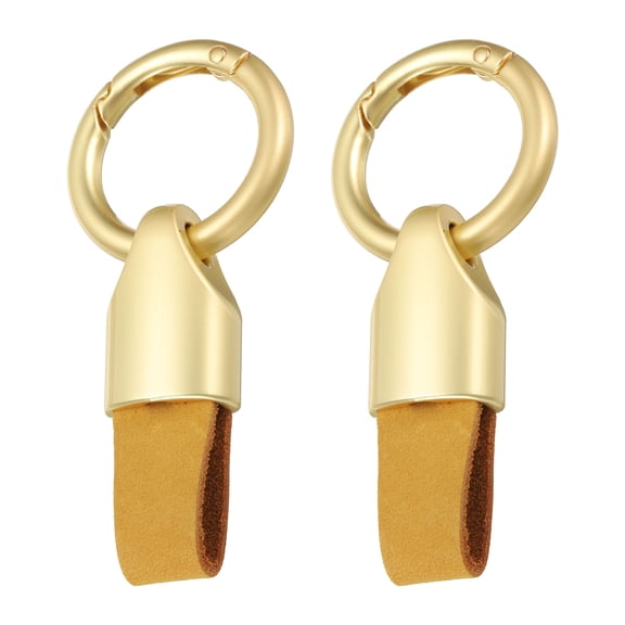 Uxcell 2pcs Car Key Chain Ring Clip, Leather Keychain Key Fob for Home Car Keys, Champagne Gold Dark Yellow