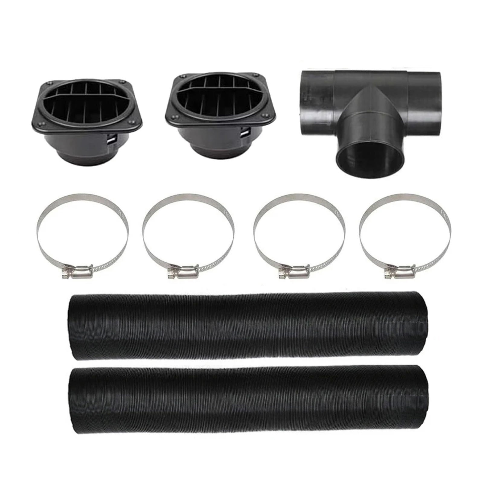 75mm Diesel Parking Heater Warm Air Vent Kit with 2 Flexible Duct Hoses T Shape Connector 2 Square Air Outlets and 4 Clamps