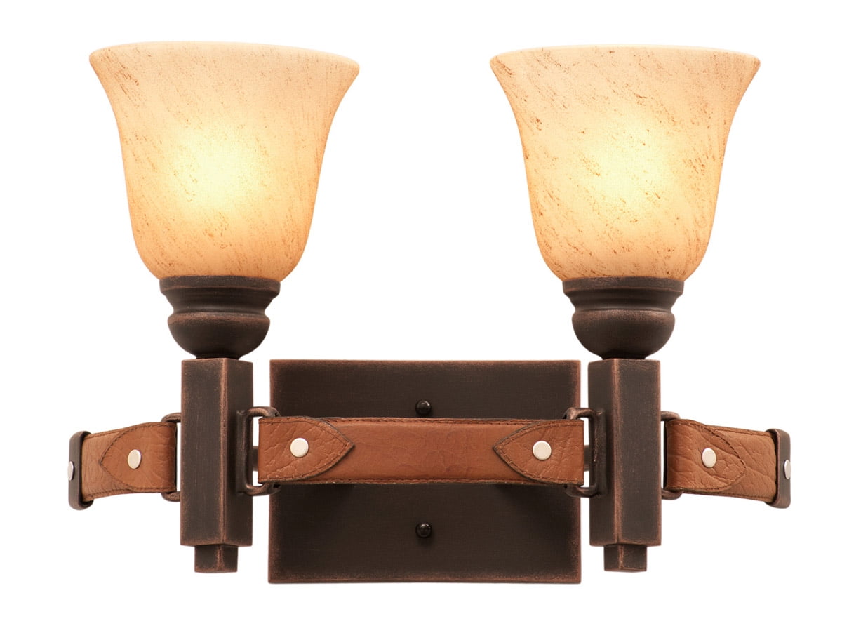 Bathroom Vanity 2 Light With Modern Gold Finish Hand Iron and Lear and Glass E26 16 inch