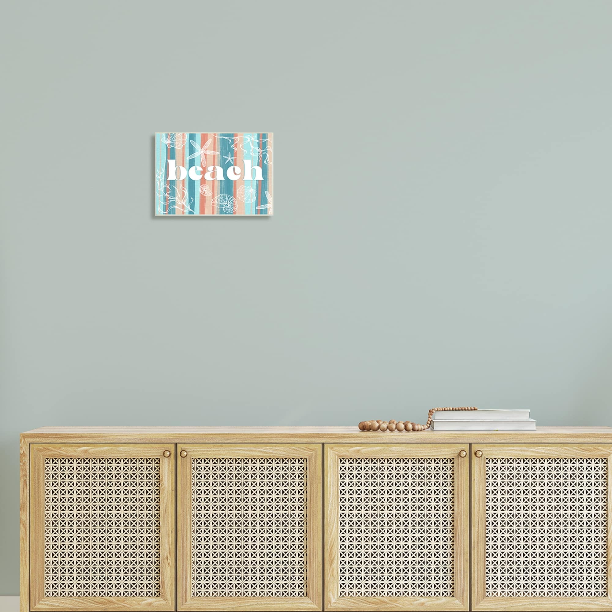 Stupell Industries Striped Beach Sign Various Sea Life Seaweed Coral Graphic Art Unframed Art Print Wall Art, Design by Ziwei Li