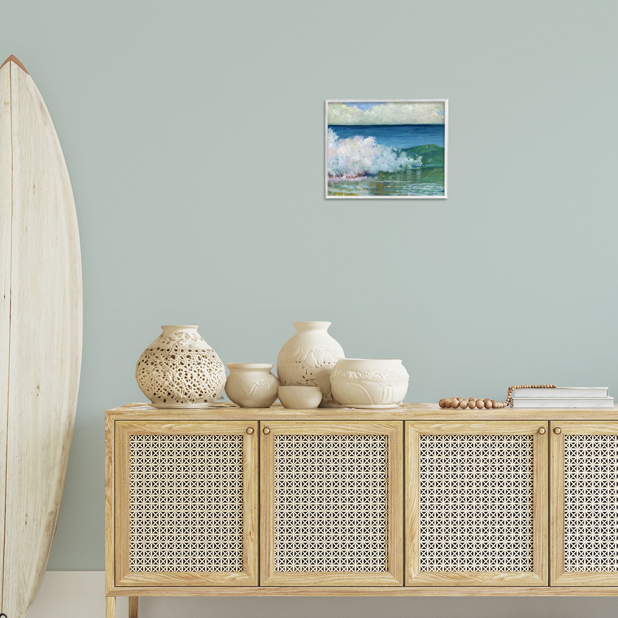 Stupell Industries Strong Splashing Wave Landscape Painting White Framed Art Print Wall Art, 14 x 11