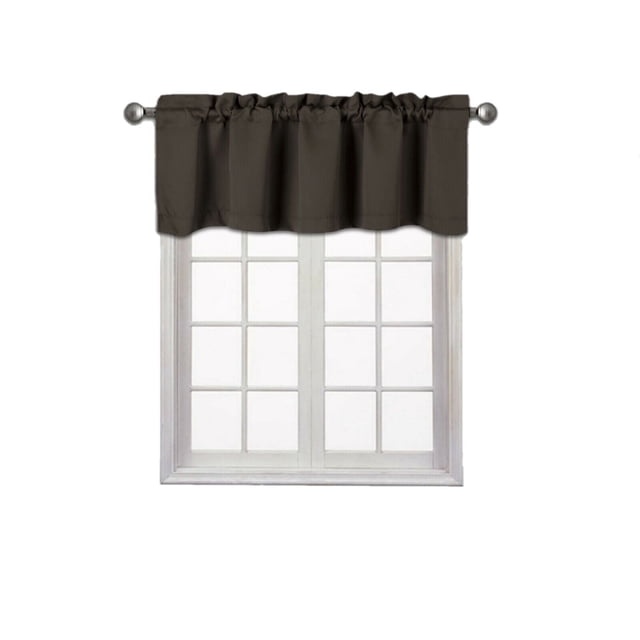 Cortina cenefa opaca térmica sin forro TVLO marrón para cocina, baño, dormitorio, sala de estar, bolsillo para varilla de ventana corta de 54 pulgadas x 18 pulgadas