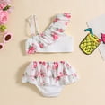 thumbnail image 4 of 3T Swimsuit Girls Summer Floral Printed Ruffles Two Piece Swimwear Swimsuit Bikini Beach Bathing Suit,White,5-6 Years, 4 of 5